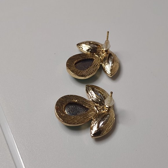 Cute Green And Gold Tone Metal And Plastic Earrings - Picture 9 of 11